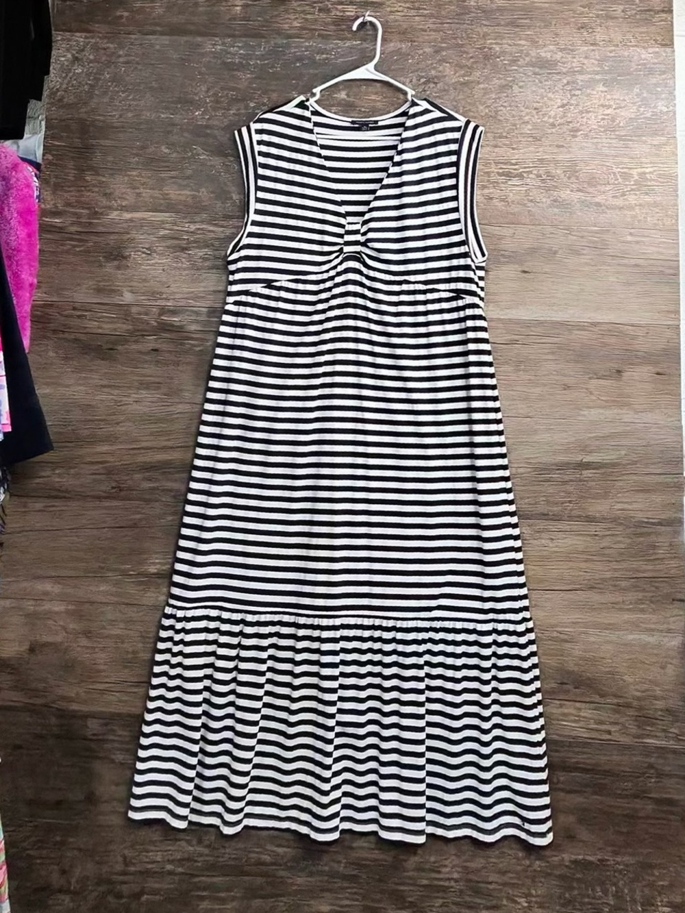 Tommy Hilfiger Navy Blue and White Striped Sleeveless Maxi Dress